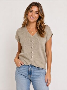 Vintage Neiman-Marcus tan button down sweater